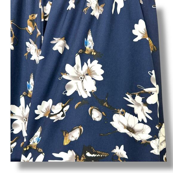 B My Story Blue Floral Hummingbird Ultra High Waist Wide Leg Parachute Pants - Picture 4 of 8
